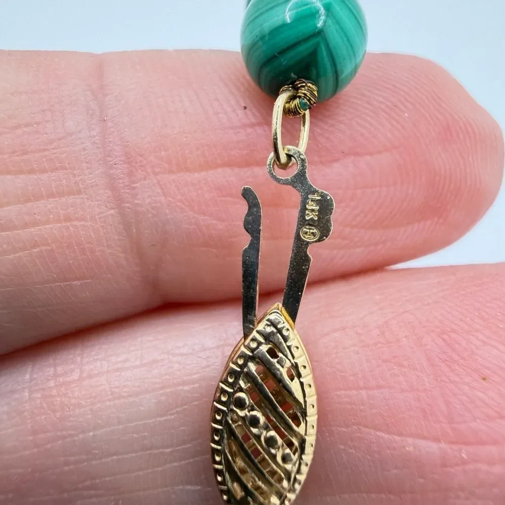 Vintage Malachite and 14kt gold beaded necklace/bracelet set‎ w/ 14kt YG clasps!